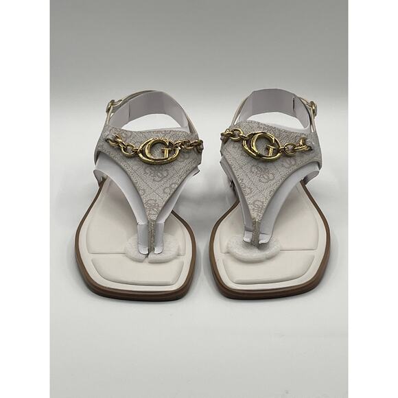 GUESS WOMENS RISSY T STRAP LOGO GOLD HARDWARE SANDAL IVORY SIZE 11M - Picture 3 of 12